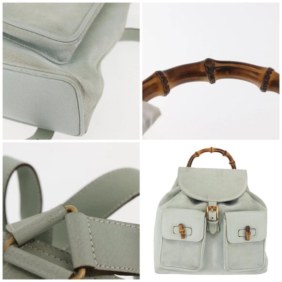 GUCCI Bamboo Backpack Suede Outlet Light Blue Gold main image 13